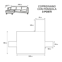 Funda para sofá 3 plazas con chaise longue reversible 240x305 cm Lupra 