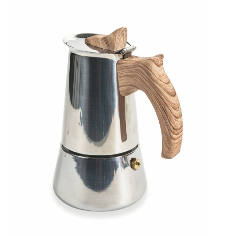 Cafetera moka de acero inoxidable para 2 tazas con mango efecto madera Riko Promoción