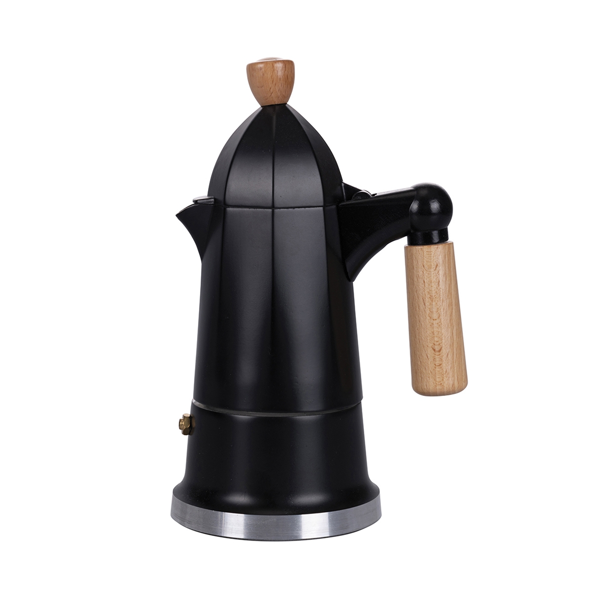 Cafetera moka negra de 4 tazas de aluminio con mango de madera Industry Promoción Cafetera moka negra de 4 tazas de aluminio con mango de madera Industry Promoción