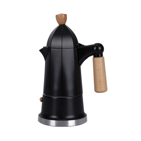 Cafetera moka negra de aluminio para 6 tazas con mango de madera Industry Promoción