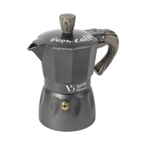 Cafetera 2 tazas de aleación de aluminio con mango efecto madera Buon Caffè Promoción
