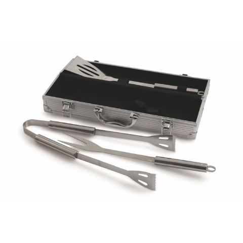 Set de 3 utensilios de acero inoxidable para barbacoa con maletín Nira Promoción