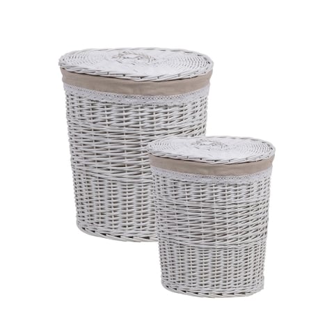 2 cestas para ropa con tapa de madera y tela Zeyra Promoción