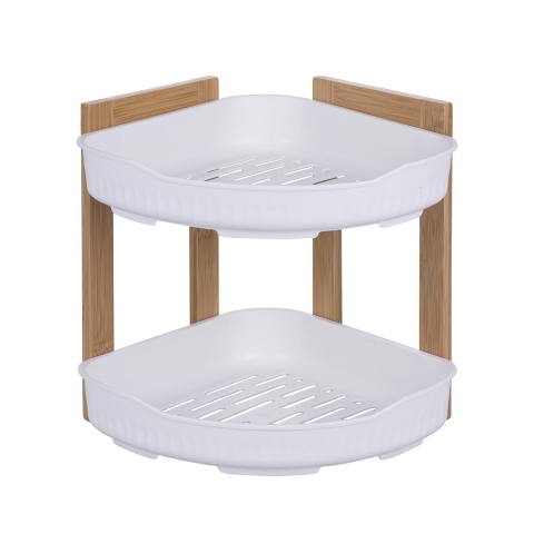Estante de esquina para ducha en madera con 2 estantes de plástico 23x23x27cm Aliva Promoción