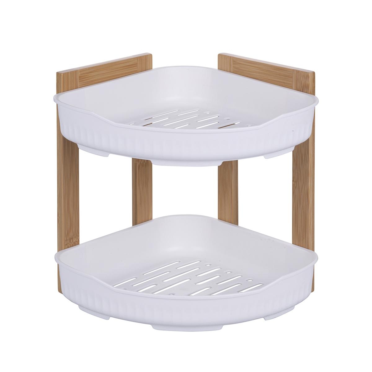 Estante de esquina para ducha en madera con 2 estantes de plástico 23x23x27cm Aliva Promoción