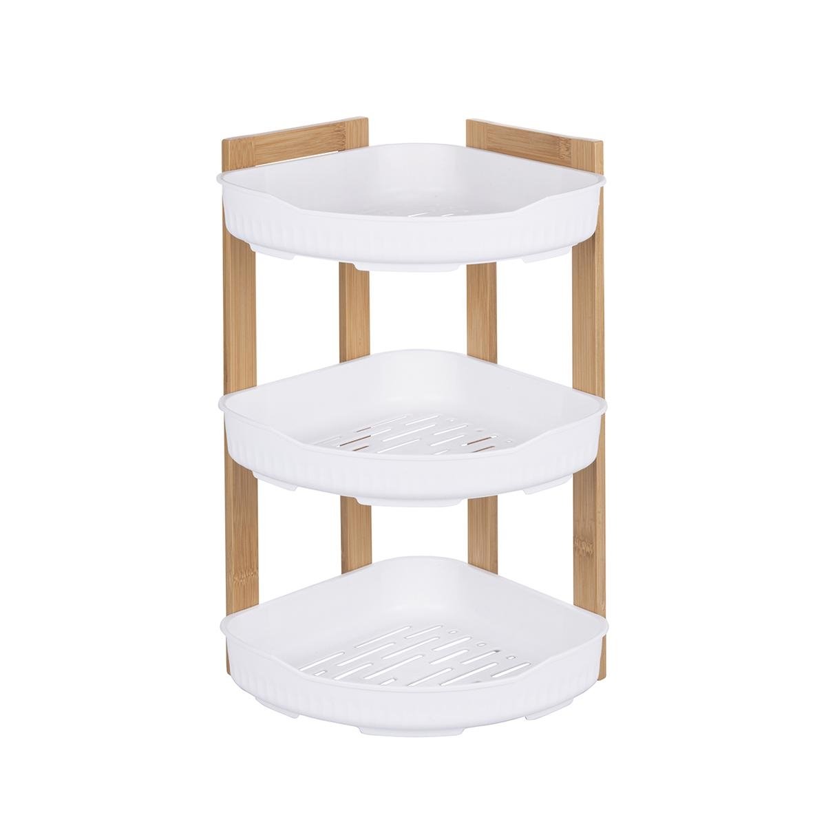 Estante de esquina para ducha con 3 niveles de madera y plástico Norea Promoción Estante de esquina para ducha con 3 niveles de madera y plástico Norea Promoción