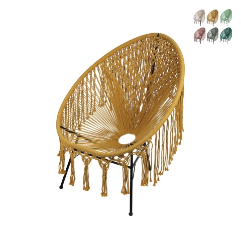 Sillón de jardín exterior con tejido de macramé Elika Promoción
