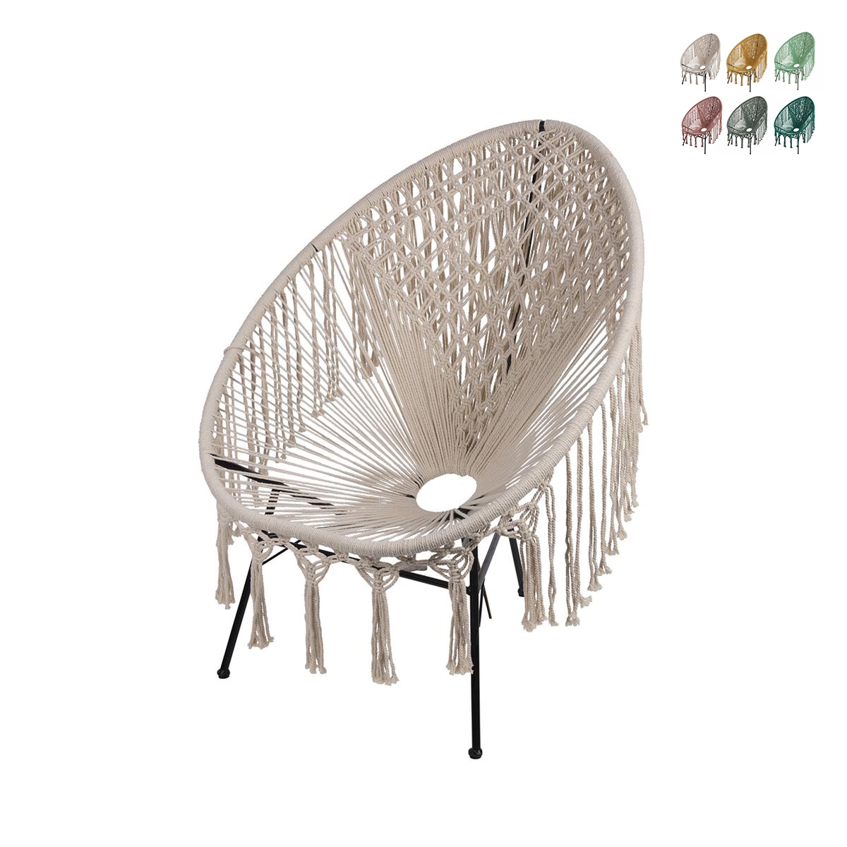 Sillón de jardín exterior con tejido de macramé Elika Oferta Sillón de jardín exterior con tejido de macramé Elika Oferta