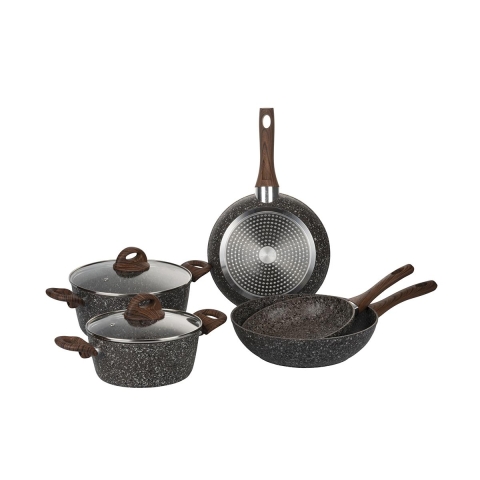 Batería de cocina antiadherente de 7 piezas con mango efecto madera Dakota Promoción