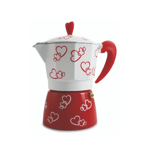 Cafetera moka tradicional 1 taza de aluminio decorada Cuore Promoción