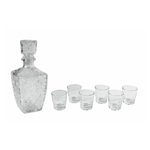 Set de botella de vidrio para licor + 6 vasos Diamante Promoción