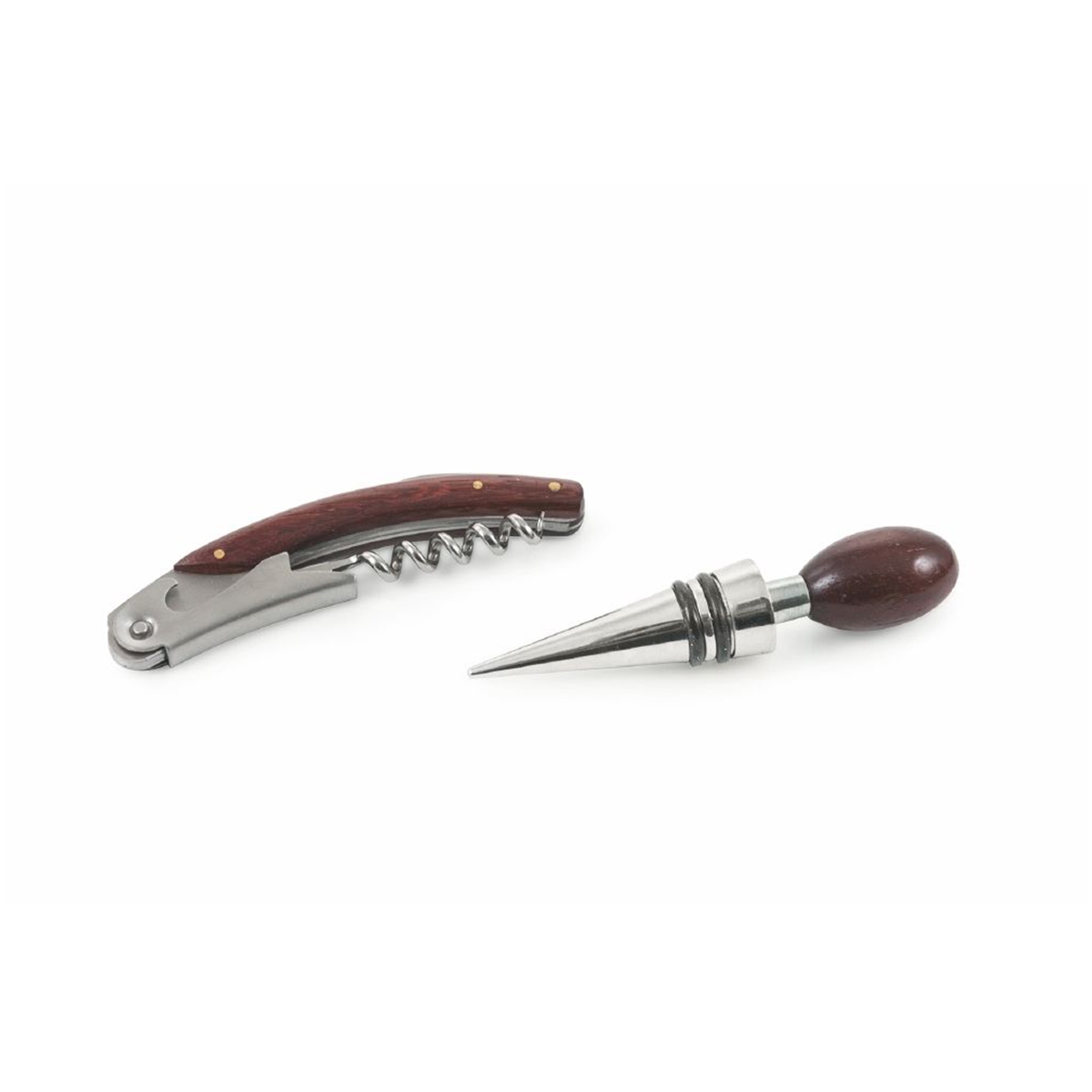 Set de degustación de vino con tapón y sacacorchos de acero y madera Lagaas Promoción Set de degustación de vino con tapón y sacacorchos de acero y madera Lagaas Promoción