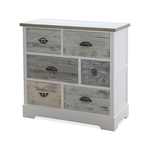 Cómoda de madera shabby chic 6 cajones 77x35x77cm Decapé Promoción