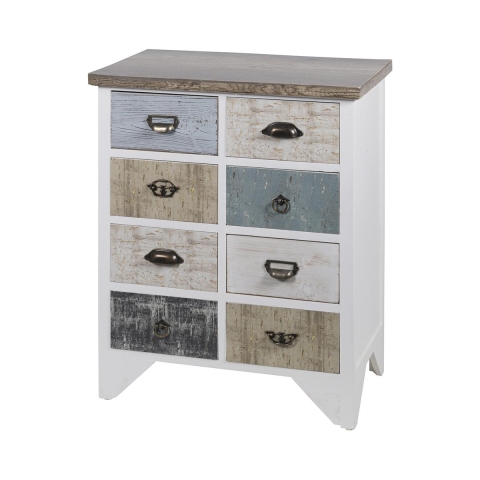 Cajonera móvil shabby chic de madera, 8 cajones, 65x37x81 cm, modelo Sardinia Promoción