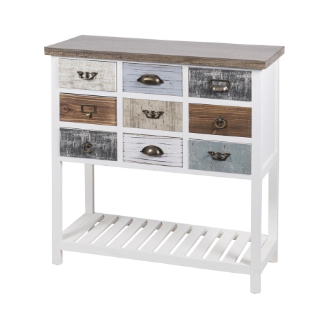 Consola de madera shabby chic con 9 cajones 80x32,5x82cm Sardinia Promoción