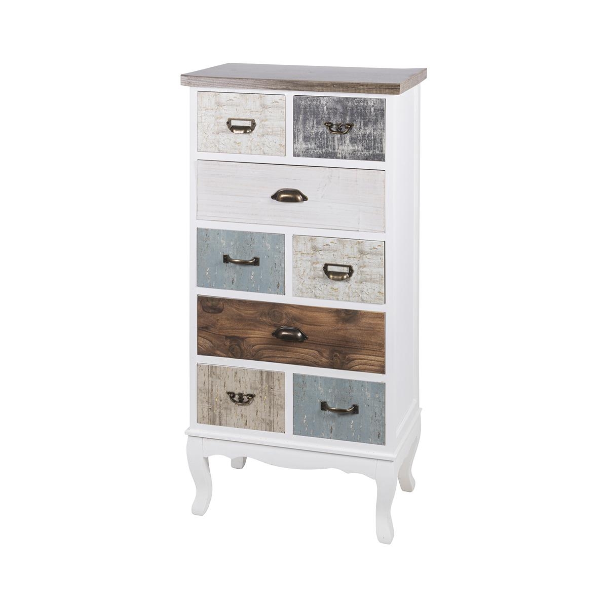 Cajonera alta de madera con 8 cajones 58x35x123 cm estilo shabby chic Sardinia