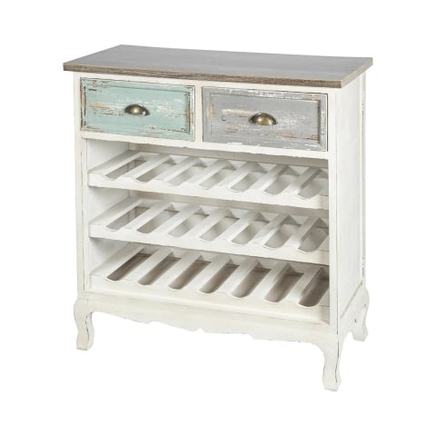 Botellero móvil 21 botellas de vino en madera estilo shabby chic Cortez Promoción