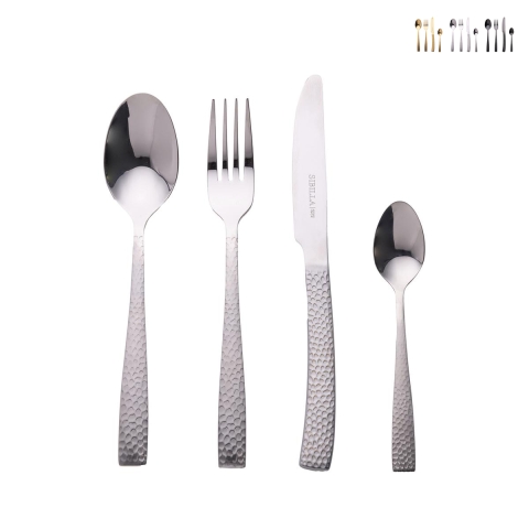Set de 24 cubiertos de acero inoxidable con mango efecto martillado Bali Promoción