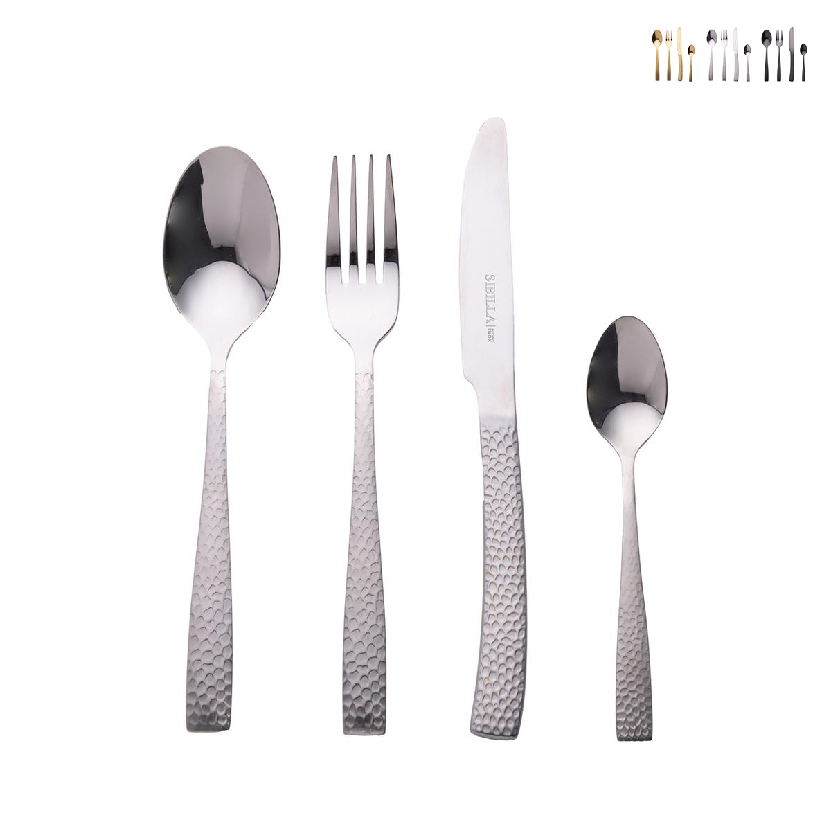 Set de 24 cubiertos de acero inoxidable con mango efecto martillado Bali Promoción Set de 24 cubiertos de acero inoxidable con mango efecto martillado Bali Promoción