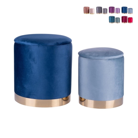 Set de 2 poufs reposapiés en tela efecto terciopelo con base dorada Ilduma Promoción