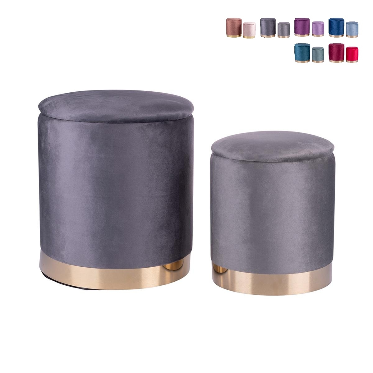 Set de 2 poufs reposapiés en tela efecto terciopelo con base dorada Ilduma Modelo Set de 2 poufs reposapiés en tela efecto terciopelo con base dorada Ilduma Modelo