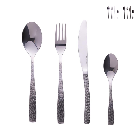 Set de 24 cubiertos de acero inoxidable pulido con mango martillado Harlem Promoción