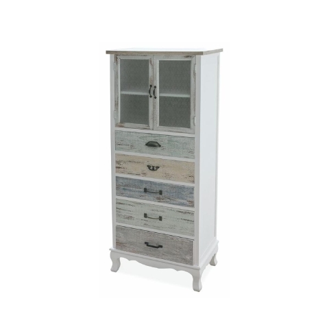 Aparador con vitrina estilo shabby chic 2 puertas de vidrio 5 cajones Valencia Promoción