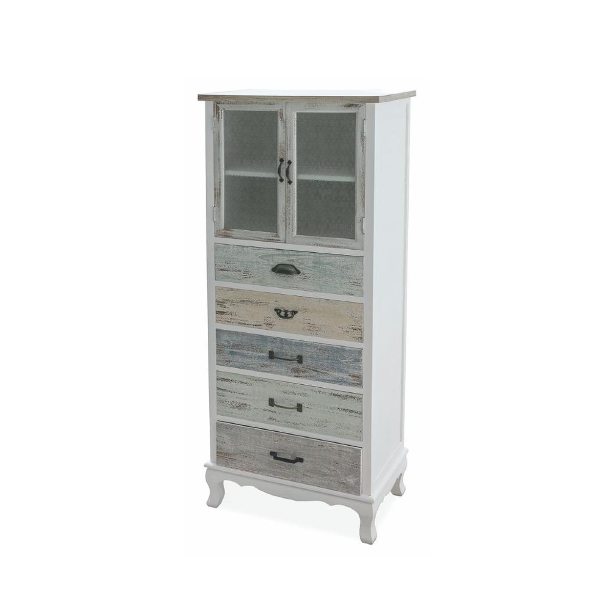 Aparador con vitrina estilo shabby chic 2 puertas de vidrio 5 cajones Valencia Promoción Aparador con vitrina estilo shabby chic 2 puertas de vidrio 5 cajones Valencia Promoción