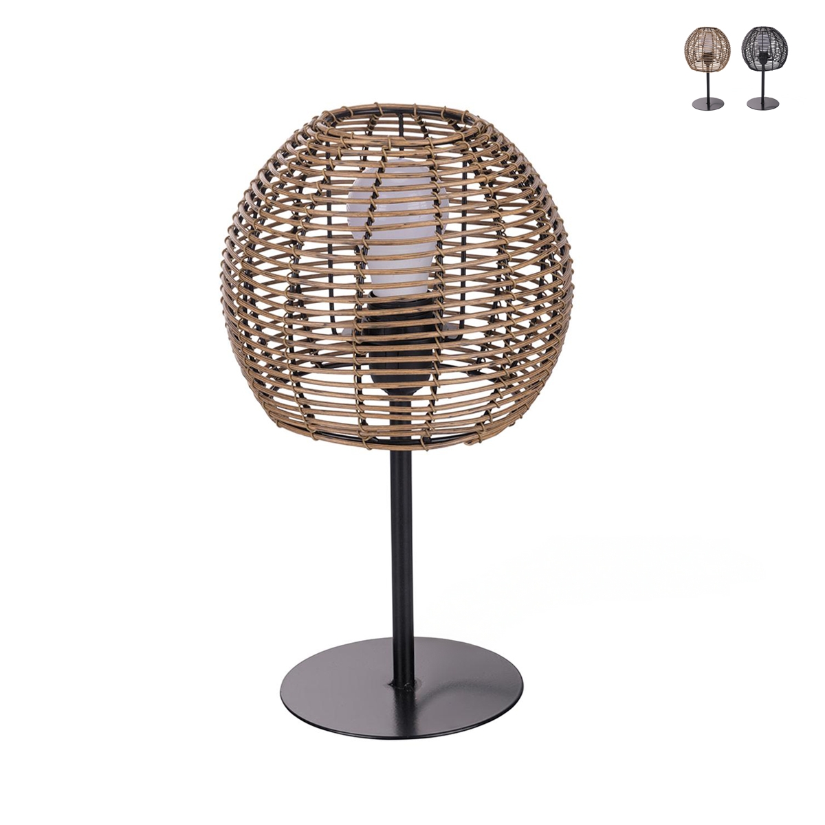 Lámpara de mesa con pantalla de hilos efecto ratán Tashik