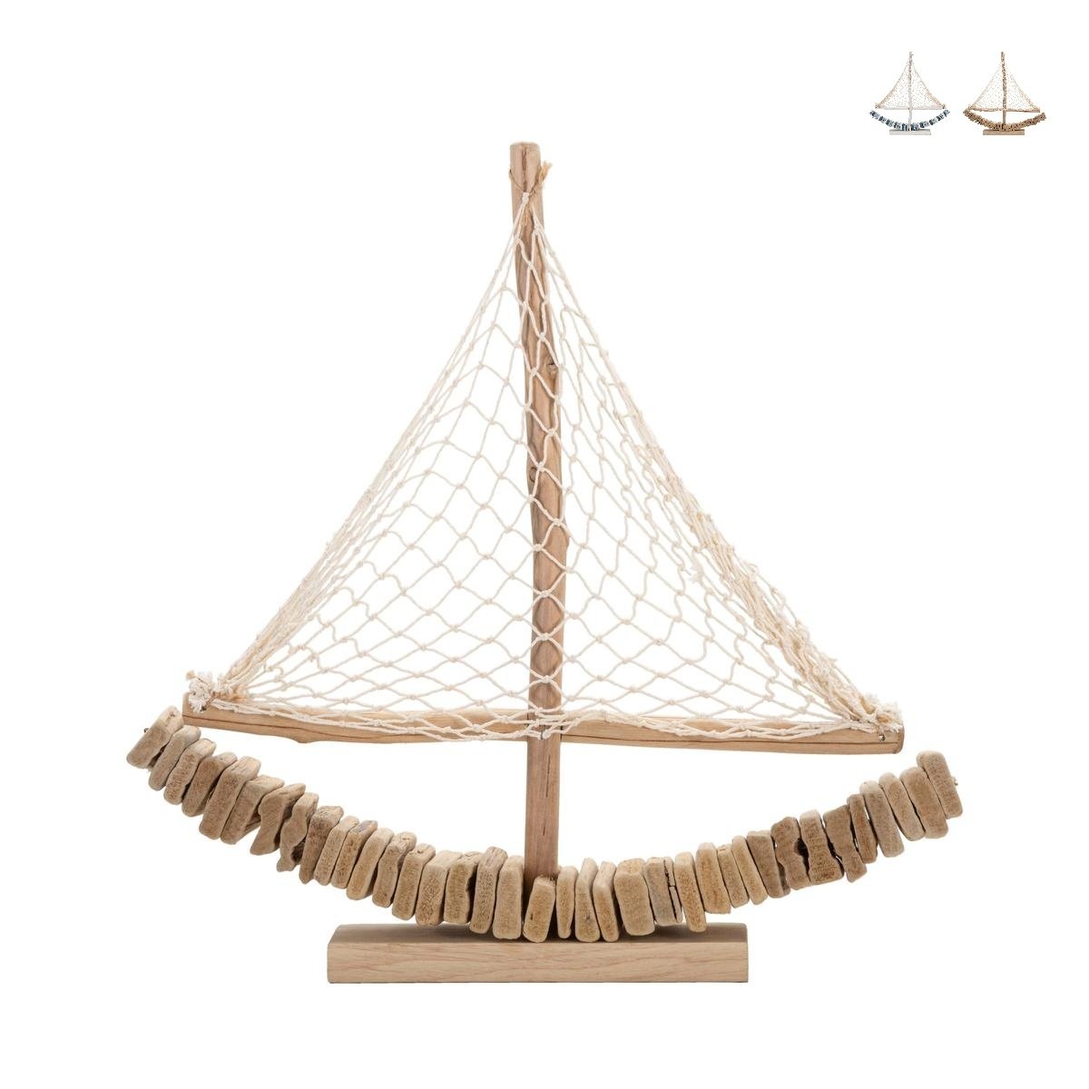 Escultura de velero en madera con red de tela 45x45x7cm Enok Promoción Escultura de velero en madera con red de tela 45x45x7cm Enok Promoción
