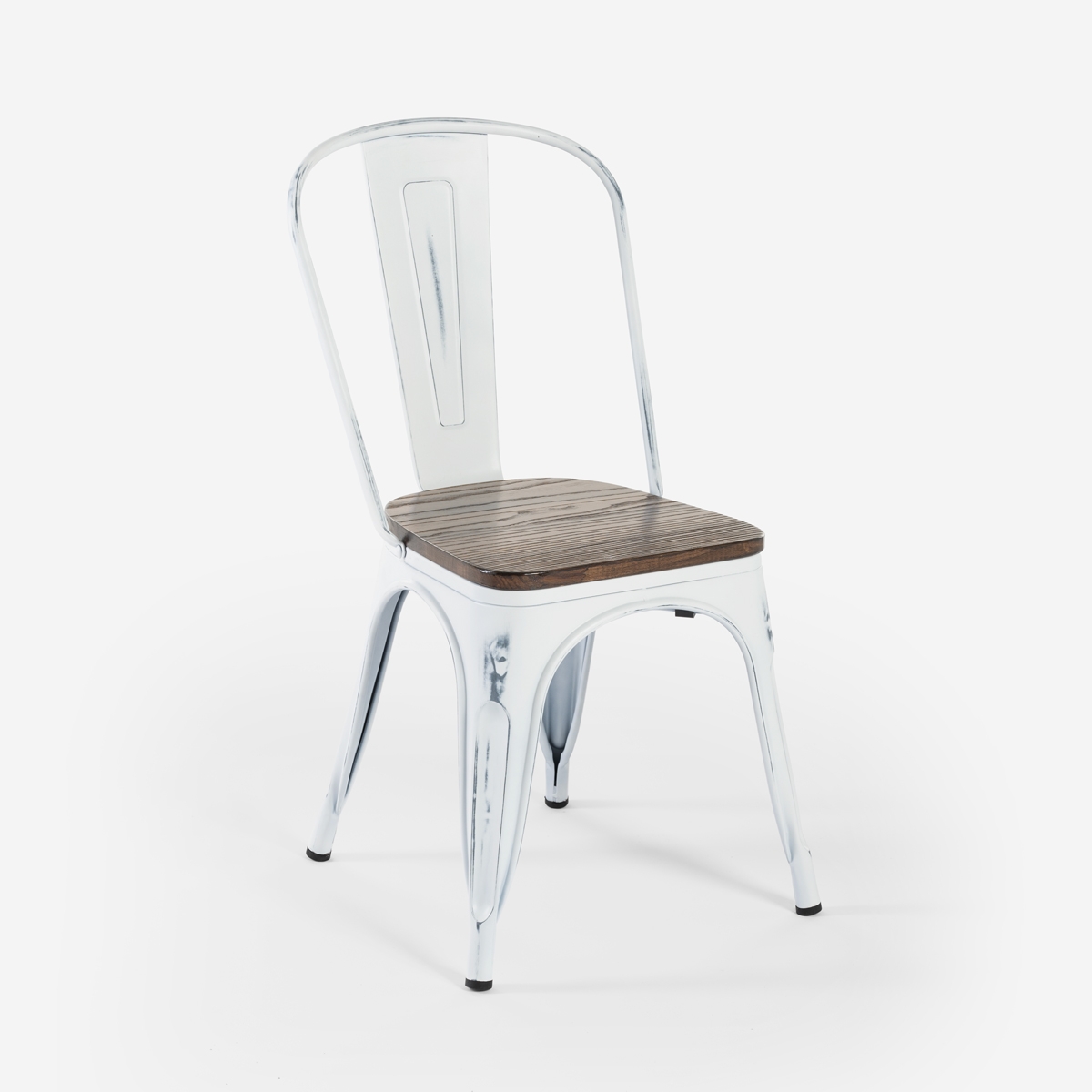 Silla metal industrial vintage blanco parte superior madera Steel Old Wood Promoción