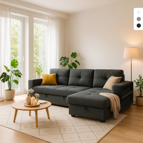 Sofá cama 3 plazas con chaise longue USB-C librería Civis Promoción