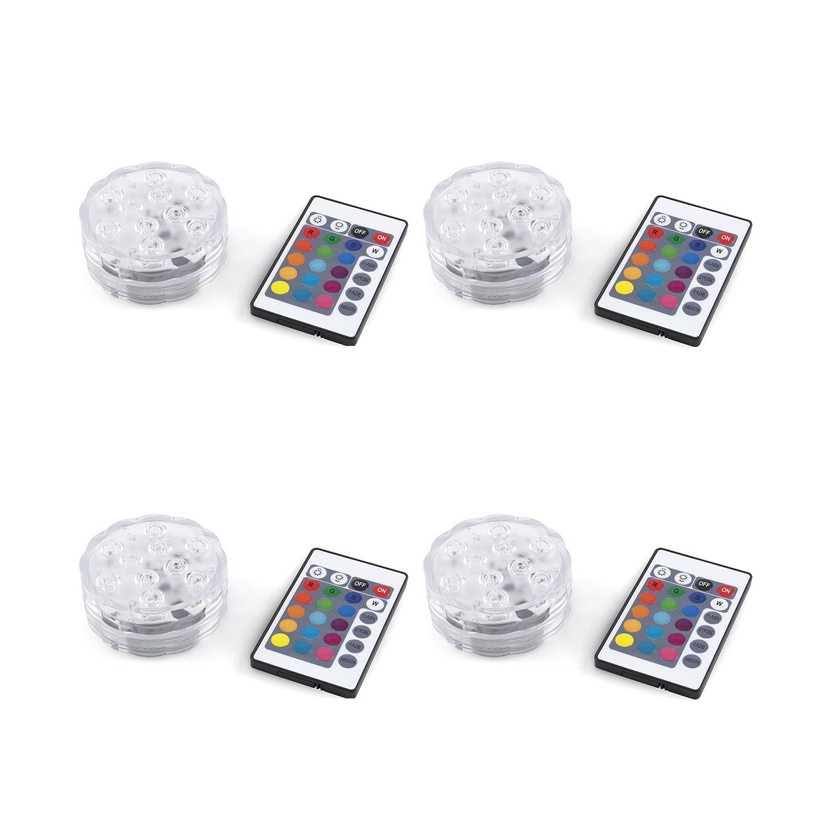 Set de 4 focos LED impermeables con control remoto Ø6,9x2,8 cm Virel Promoción Set de 4 focos LED impermeables con control remoto Ø6,9x2,8 cm Virel Promoción