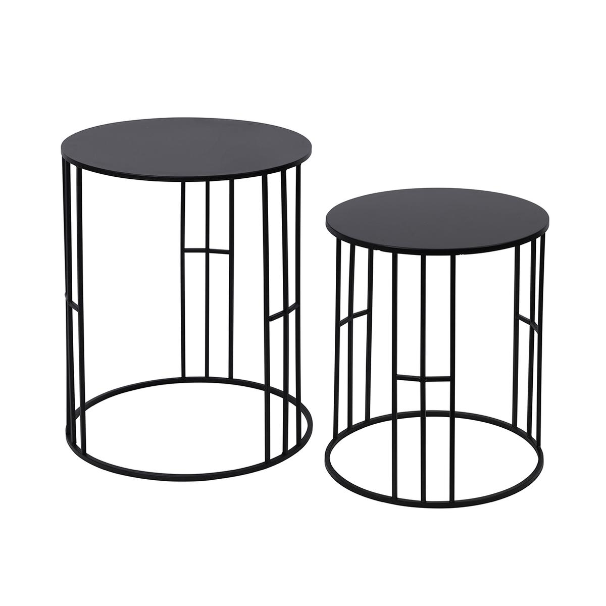 Set de 2 mesas redondas apilables de hierro forjado negro Daram Promoción Set de 2 mesas redondas apilables de hierro forjado negro Daram Promoción