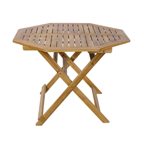 Mesa octogonal plegable de acacia con orificio para sombrilla Bali Promoción