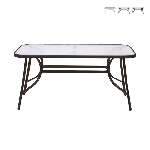 Mesa de exterior rectangular de acero al carbono con vidrio Oshra Promoción