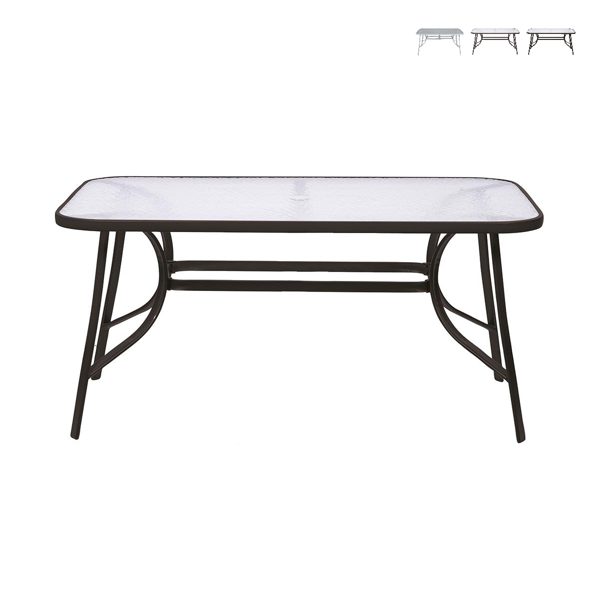 Mesa de exterior rectangular de acero al carbono con vidrio Oshra Promoción Mesa de exterior rectangular de acero al carbono con vidrio Oshra Promoción