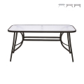 Mesa de exterior rectangular de acero al carbono con vidrio Oshra Promoción