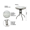 Mesa redonda de exterior 60 cm acero carbono y vidrio Lorea Medidas