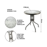 Mesa redonda de exterior 60 cm acero carbono y vidrio Lorea Medidas