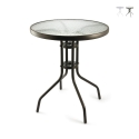 Mesa redonda de exterior 60 cm acero carbono y vidrio Lorea Promoción
