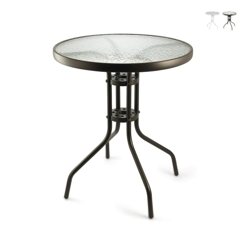Mesa redonda de exterior 60 cm acero carbono y vidrio Lorea Promoción