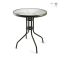 Mesa redonda de exterior 60 cm acero carbono y vidrio Lorea Promoción