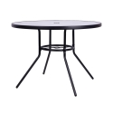 Mesa redonda de exterior 100 cm acero carbono y vidrio blanco Lorea Stock