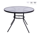 Mesa redonda de exterior 100 cm acero carbono y vidrio blanco Lorea Promoción