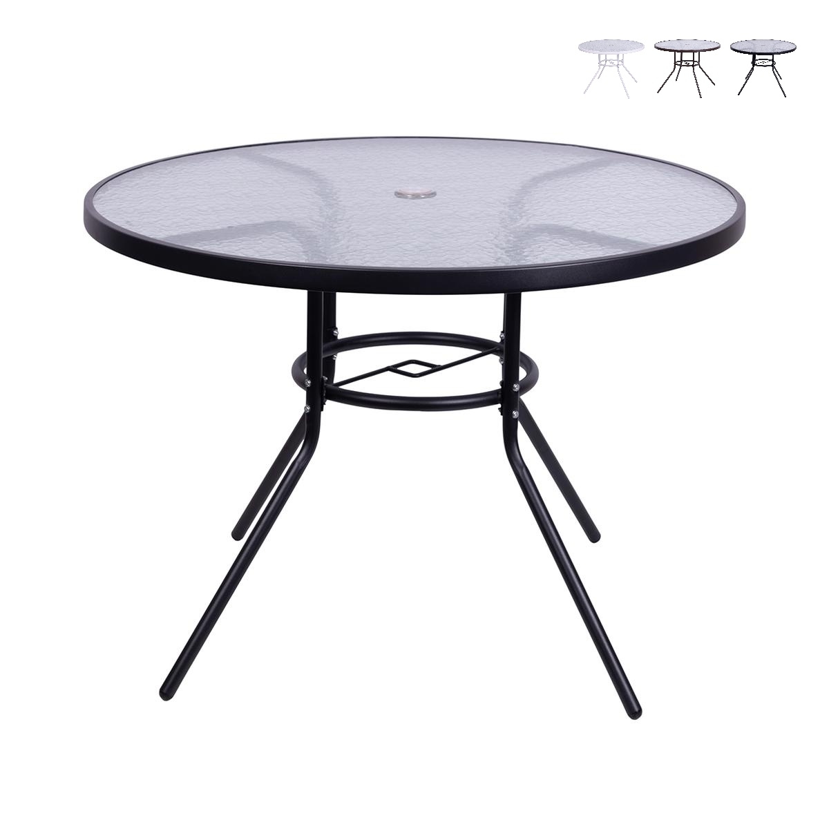 Mesa redonda de exterior 100 cm acero carbono y vidrio blanco Lorea Promoción Mesa redonda de exterior 100 cm acero carbono y vidrio blanco Lorea Promoción