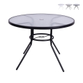 Mesa redonda de exterior 100 cm acero carbono y vidrio blanco Lorea Promoción