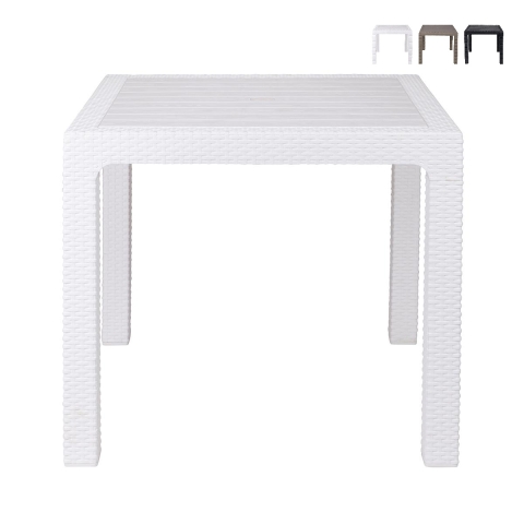 Mesa cuadrada de exterior de plástico efecto ratán 80x80 cm Varnu Promoción
