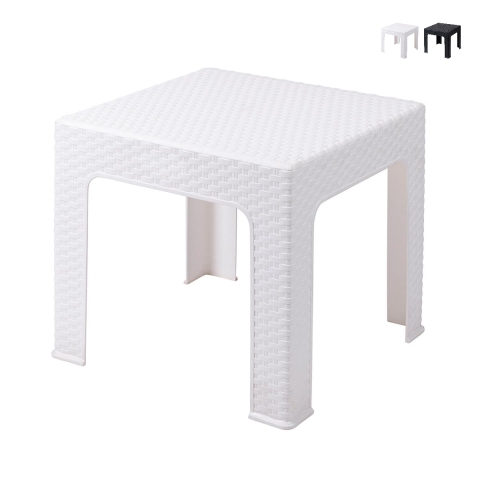 Mesa baja de exterior 43x43 cm de plástico efecto ratán Zhorek Promoción