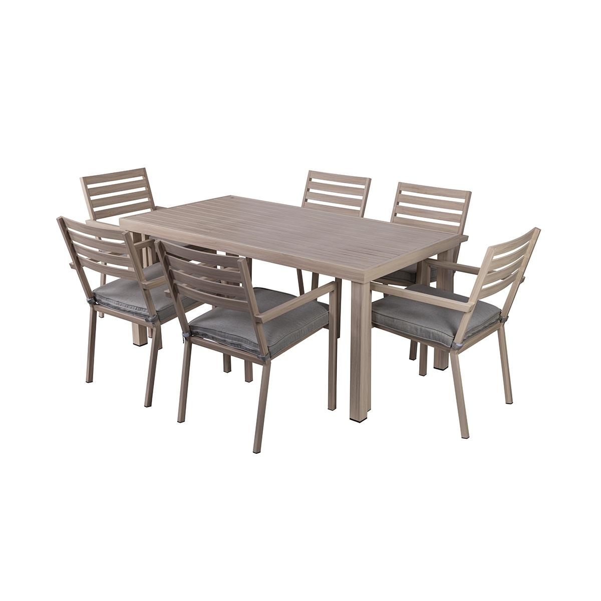 Mesa de jardín exterior + 6 sillas de aluminio con cojines Ibiza